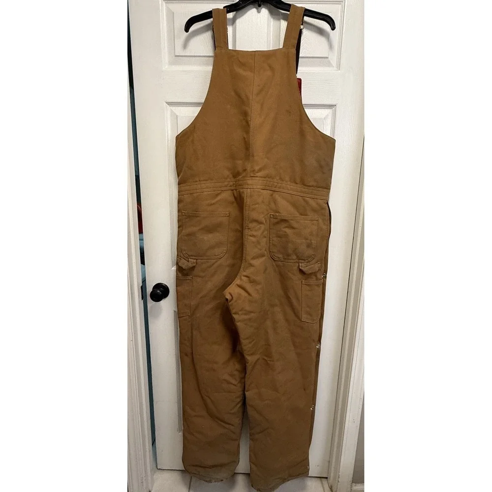 Carhartt Bib Overalls Lined Men's 38x34 Double Knee Canvas Duck R38 BRN
